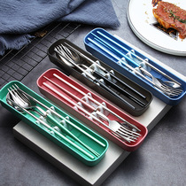 Stainless steel tableware box Three-piece set chopsticks spoon set Student portable cute Japanese creative fork single pack