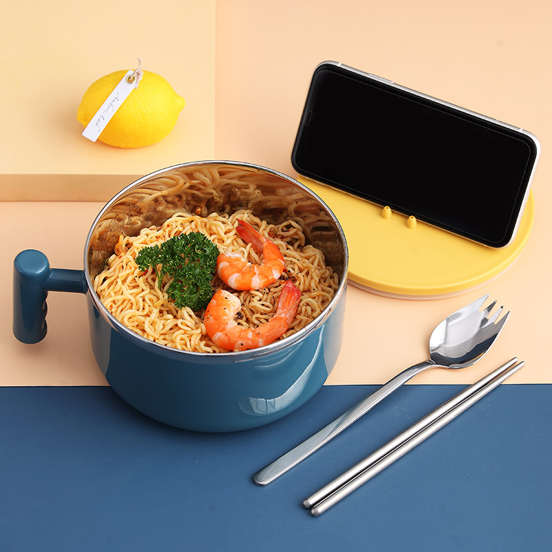 Stainless steel tableware rice bowl student large capacity instant noodle bowl with lid instant noodle cup dormitory with bowl chopsticks lunch box