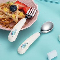 Cartoon cute childrens suit stainless steel bent short fork spoon creative baby soup spoon eating household small rice spoon