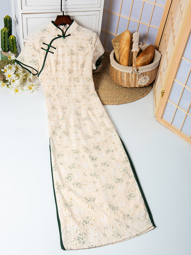 Lace cheongsam, fresh autumn long dress, light style, suitable for teen, mid-length