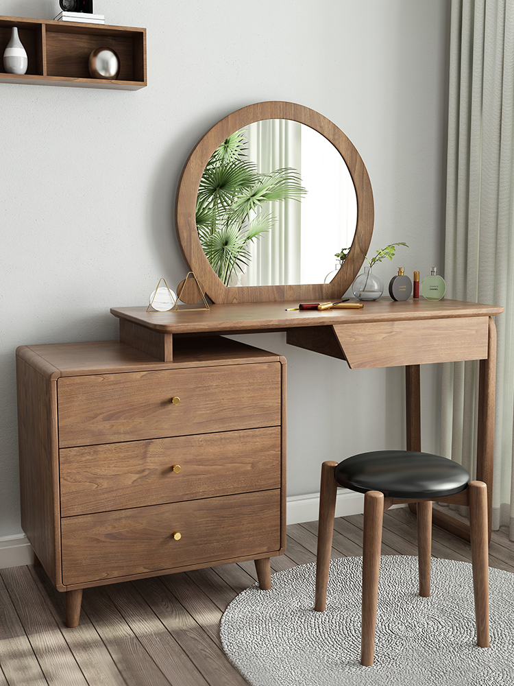 Nordic dressing table Small apartment bedroom dressing table Simple modern low table with mirror Net red solid wood makeup table