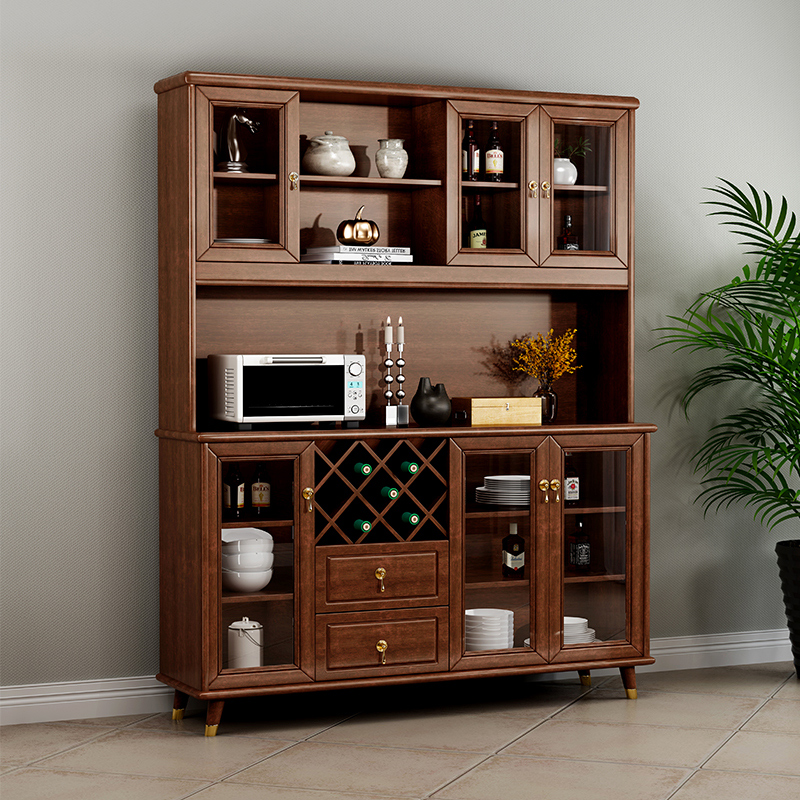 American dining cabinet high cabinet solid wood kitchen bowl cabinet multifunctional wine cabinet tea cabinet large capacity dining room storage cabinet