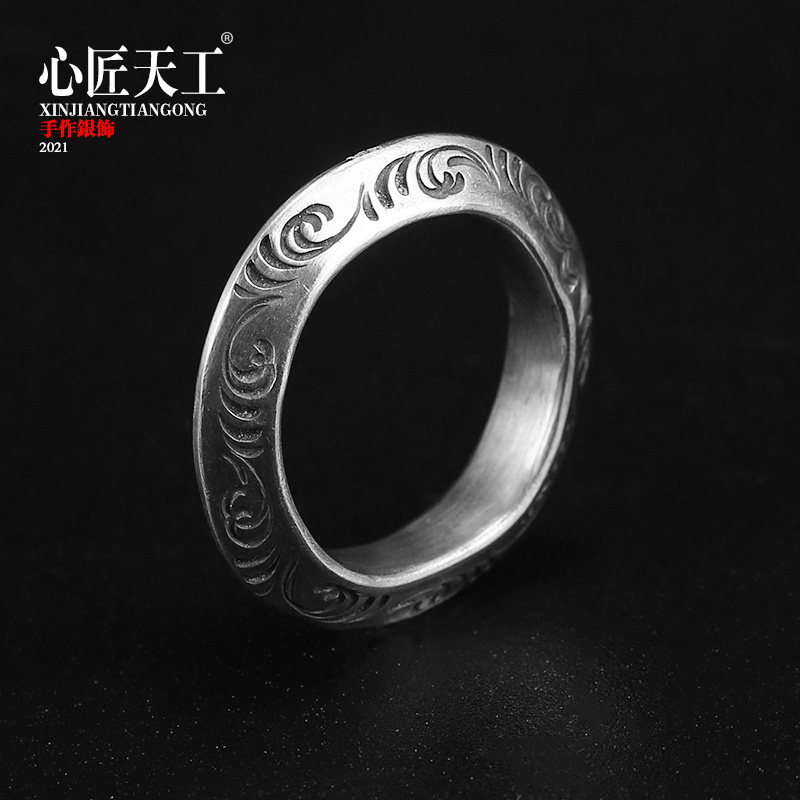 925 sterling silver ring male hipster accessories handmade Tang grass index finger ring couple ring female creative gift