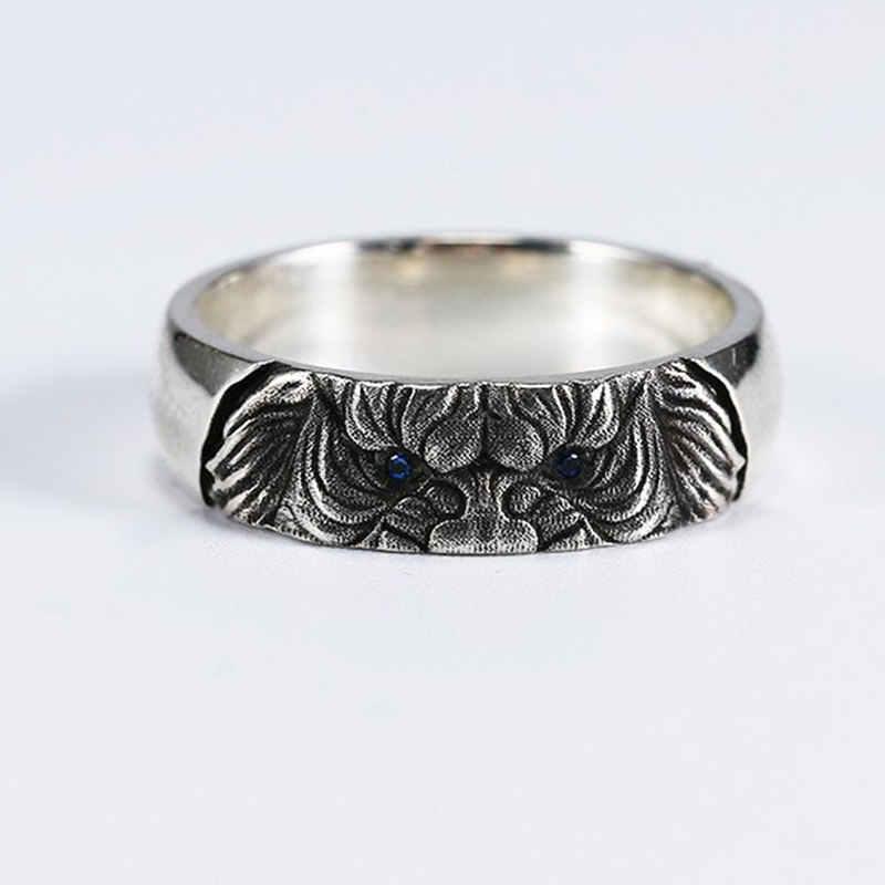 925 Pure Silver Ring Men's Life Year Tiger Original Handmade Retro Silver Accessories Individuality Small Crowdring Ornament Tide Woman