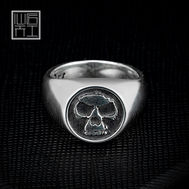 925 pure silver ring male tide personality Skull Skull Ring Female and Ins Chaumen Accessories Hip Hop and Index Finger Ring in Europe and America