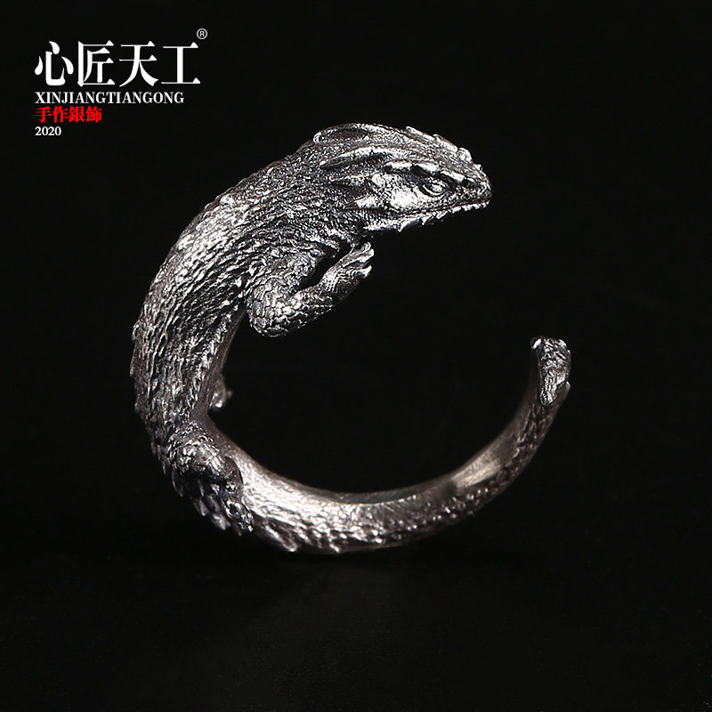 925 pure silver ring female lukewarm wind lizard ornament male opening ring creative index finger ring handmade digy custom gift