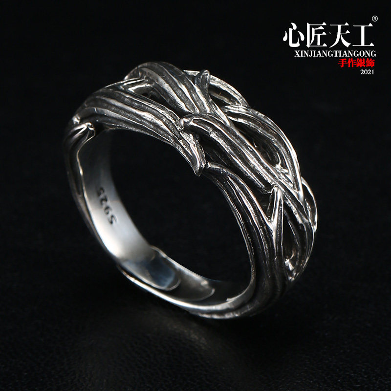 Handmade Vine Lovers Ring Small Crowddesign s925 Silver Ornament Live Mouth Ring Female Personality Customised Gift