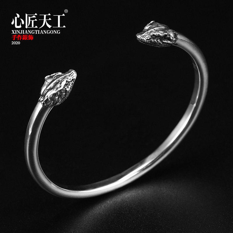 925 pure silver bracelet male handmade diy snake head opening bracelet net red explosive bracelet girl girl day gift giving girlfriend