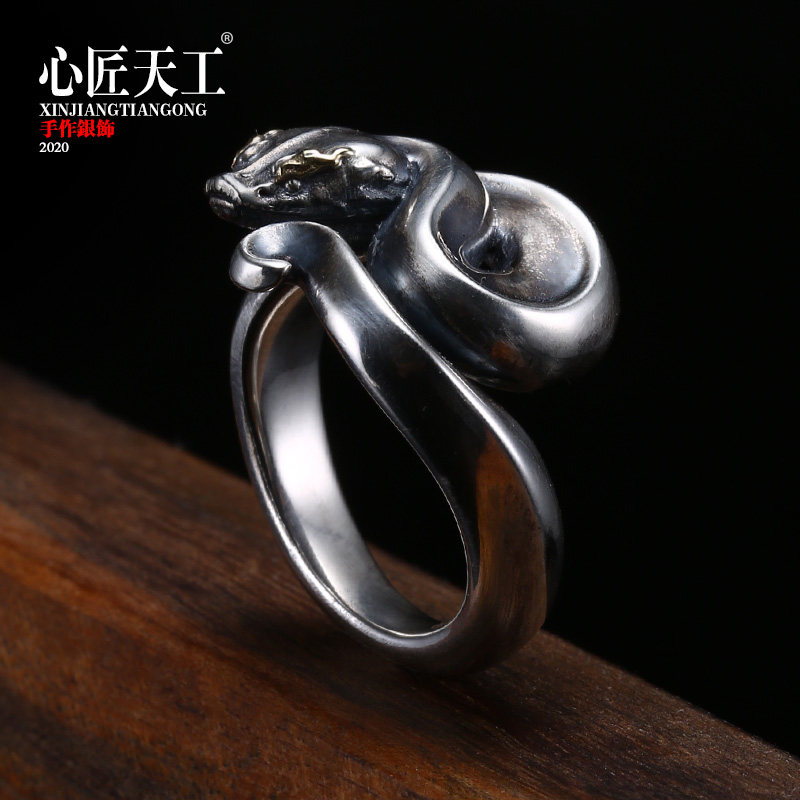 925 pure silver ring male damp serpentine ornament index finger ring female lukewarm wind personality creative birthday present