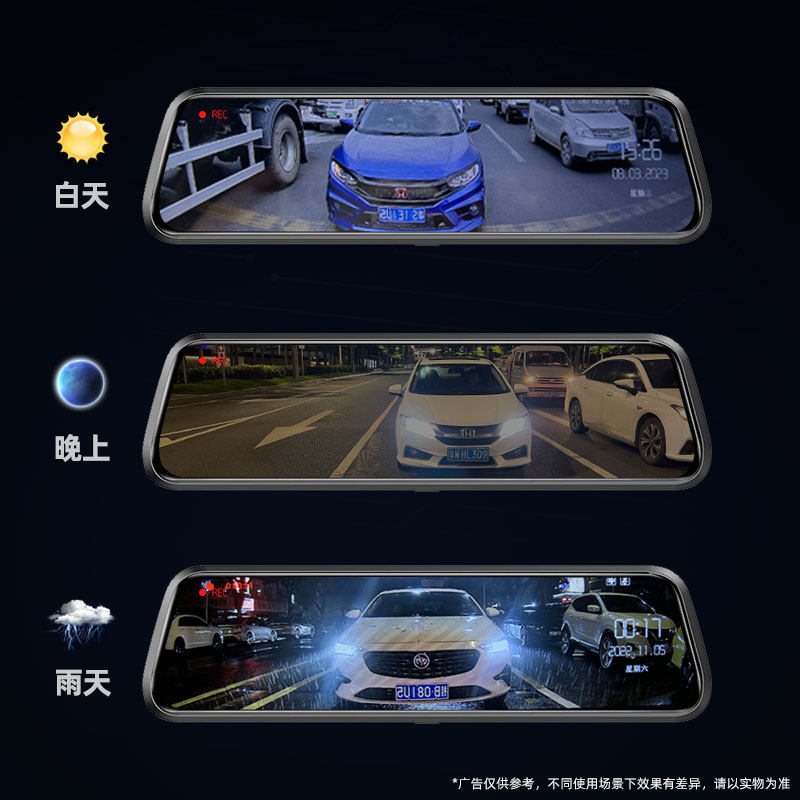 Round Shield Replacement Dedicated Car-Specific Streaming Media Electronic Rearview Mirror Driving Recorder with Dual Front and Rear Cameras, High-Definition Night Vision