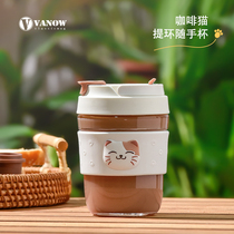 British vanow glass women Summer with straw cute Net red portable accompanying tea cup coffee cup