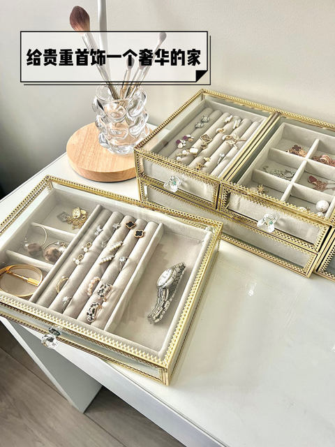 High-end velvet jewelry box exquisite multi-layer high-end jewelry box jewelry earring necklace ring large capacity storage box