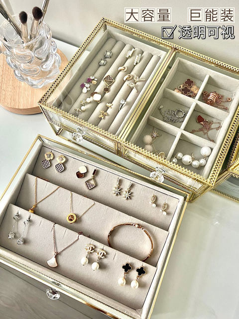 High-end velvet jewelry box exquisite multi-layer high-end jewelry box jewelry earring necklace ring large capacity storage box