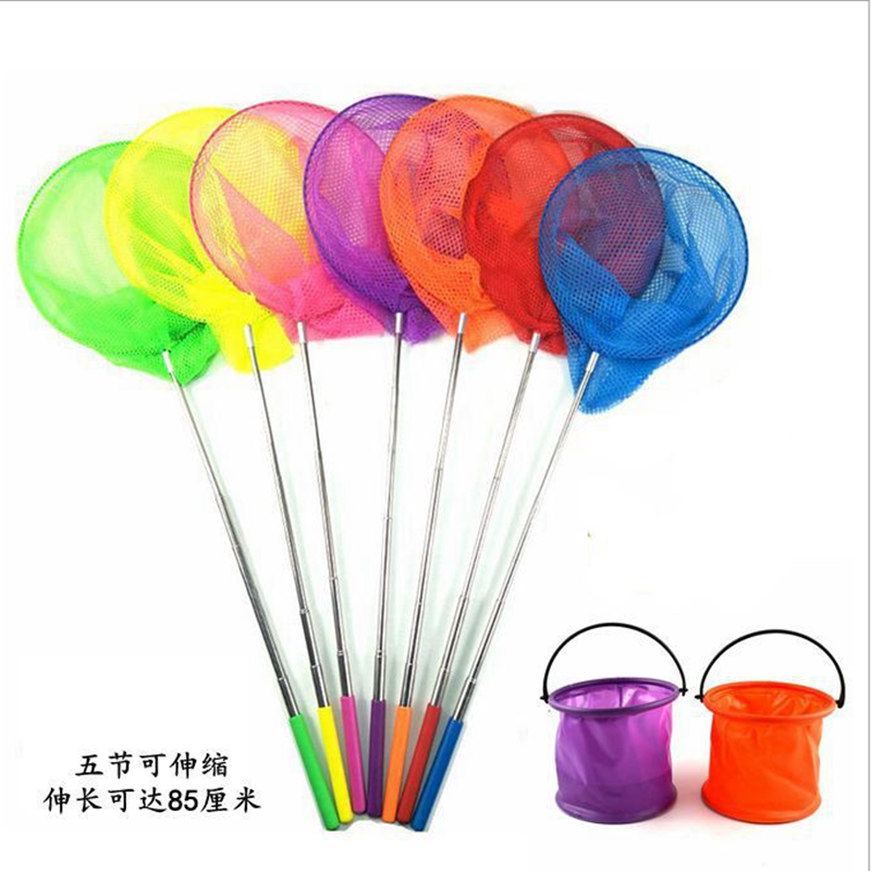 Child Summer Catch Insect Trapper Fishing Mesh Fishing Net Pocket Stainless Steel Telescopic Fishing Net Tool Folding Mesh Barrel Toy