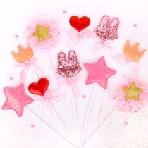 Sequin Stars Loving Crown Cake Decoration Inserted Card Girl Birthday Cute Rabbit Ears Sweet Terrace