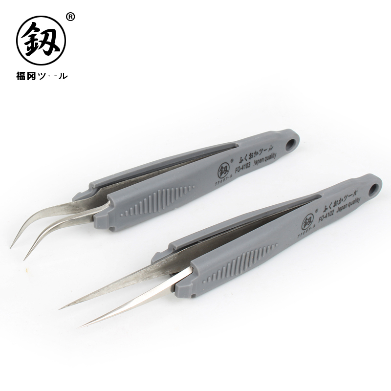 Japan Fukuoka Tool Stainless Steel Tweezers Antistatic Jacket Handle Small Clip Electronic Precision Tip