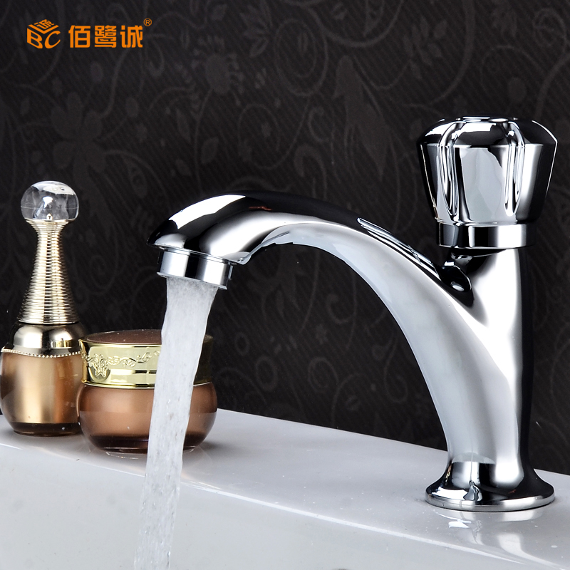 100 Egret Egrets Bathroom Single Cold Front Basin Tap Dressing Room Washbasin Bench Basin Single Hole Tap Fine Copper Lengthened