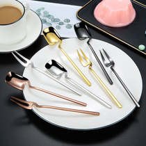  304 stainless steel spoon fork hanging cup spoon fork curved handle spoon fork Dessert coffee ice cream spoon fork set plated