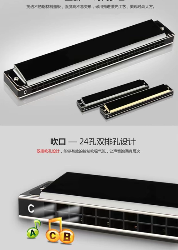 Harmonica gửi tài liệu giảng dạy 24 lỗ 10 lỗ âm thanh nhạc cụ chuyên nghiệp cao cấp dành cho người lớn trẻ em học sinh mới bắt đầu bằng thép không gỉ hai hàng - Nhạc cụ phương Tây