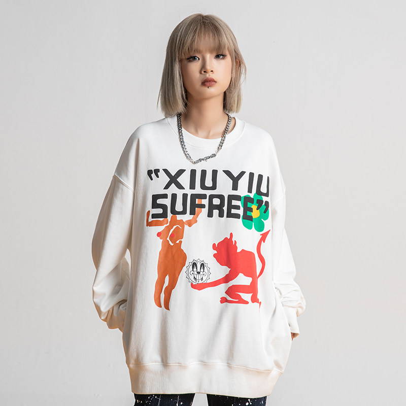 New factor XINYINSU2021AW evil with evil sun printing LOGO sleeve head casual blouse with loose shoulder jacket