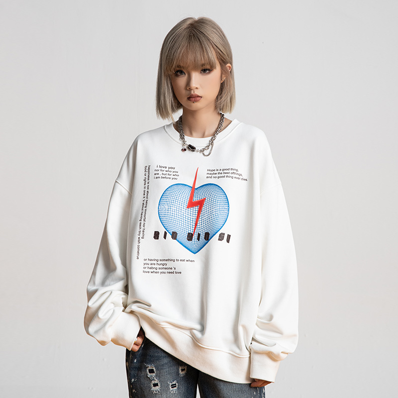 New factor PILIHUO joint letter of loving lightning round thick cotton T autumn new loose casual blouse lovers