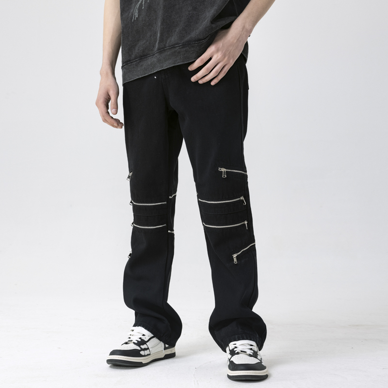 XINYINSU new factor knee Dozipper split microhorn straight jeans