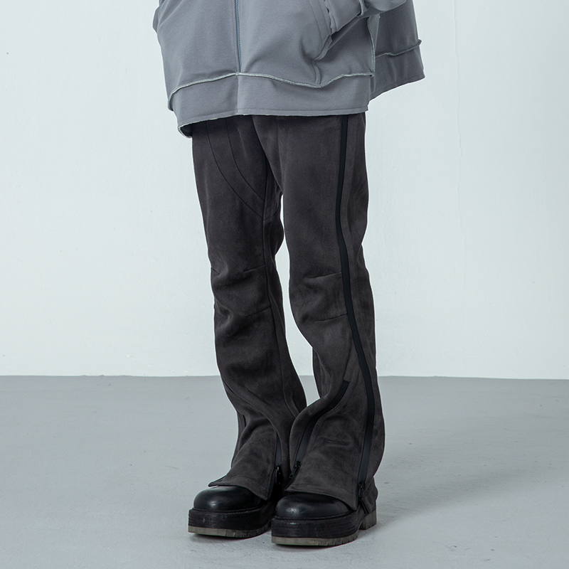 New factor 21FW Guochao thickened suede Leather Laced Loose Straight Drum Long Pants Trendy Hip Hop Horn Casual Pants Couple