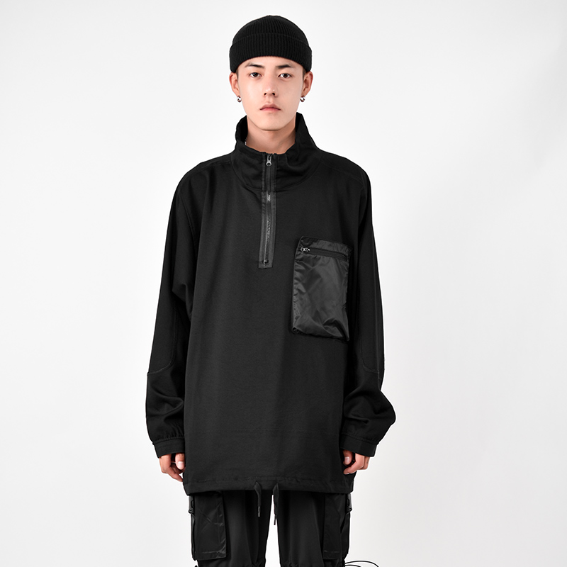 (New Factor official store )Black soul pocket stormtrooper half zipper loose stand-up collar sweatshirt male couple