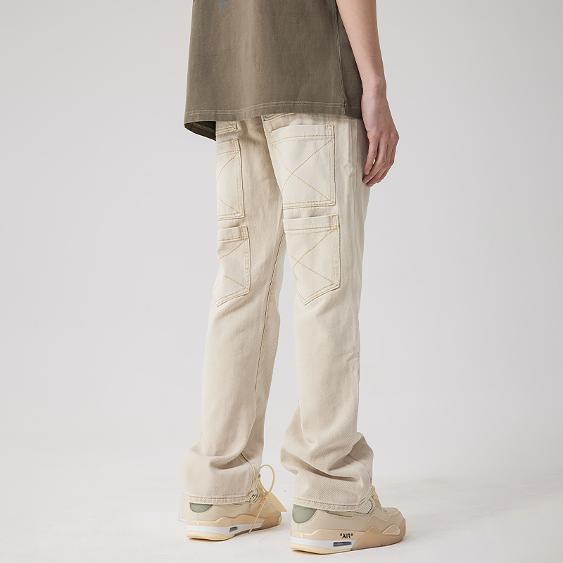 Luo Yizhou same style XINYINSU new factor high street washed jeans gray straight trousers with six pockets on the back