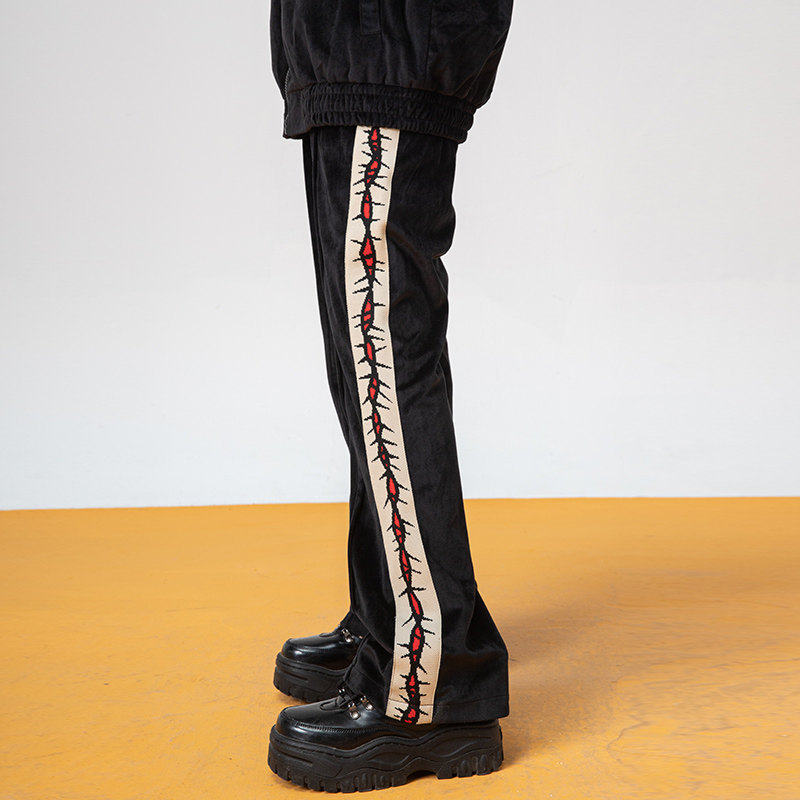 New factor 21AW trendy new side Thorns Straight Barrel Velvet Long Pants Street Hip Hop Loose Casual Pants Man