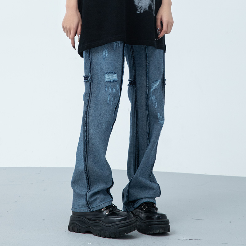 New Factor 2022 Spring Summer New Anti-Bone Destruction Line Split Loose Straight Drum Jeans Male Trend Leisure