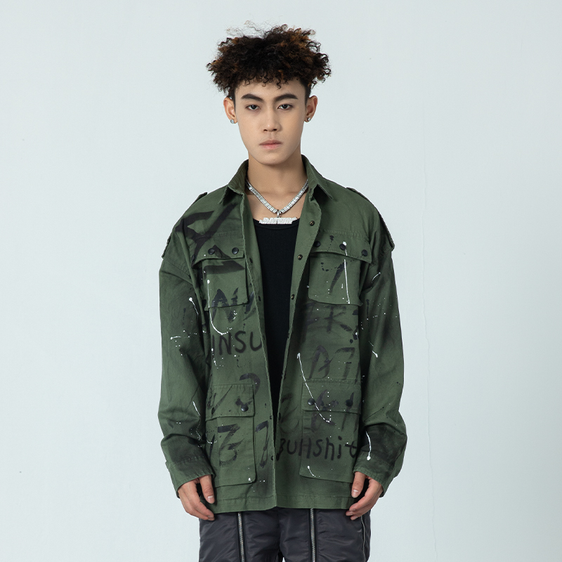 New Factor Tide Card 21AW Art Graffiti Tooling Jacket Man Spring Autumn New Loose Casual Jacket Lovers