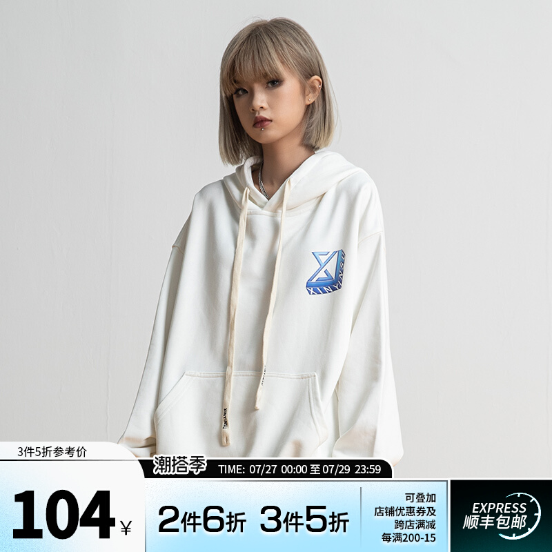 New factor XINYINSU tide cards Fall new asymptotic colour LOGO printed Lianhood jacket loose wee cloakshirt