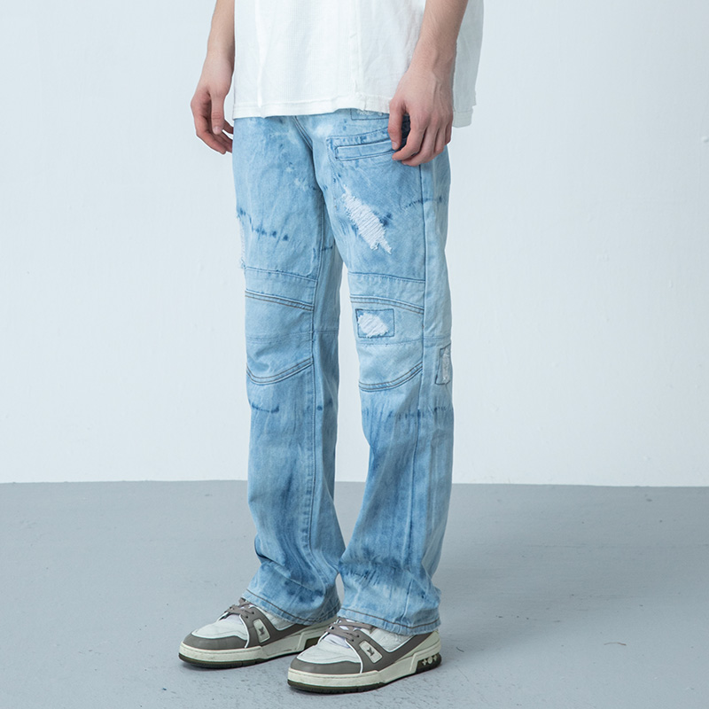 New factor XINYINSU tide brand new sanding ripped hole washed and made old straight jeans men's casual trend