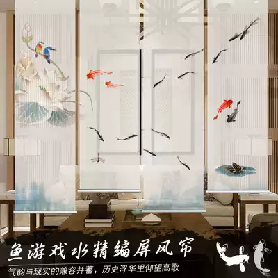 Megart rolling curtain curtain new Chinese Zen Lotus hanging screen curtain partition window office living room shade curtain