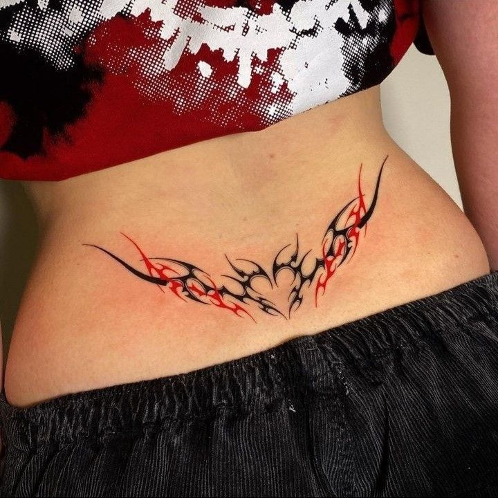Girls' Cool Wing Flame Tattoo Stickers Black and Red Temporary Tattoo Stickers for the Waist and Back, Waterproof and Long-Lasting Girls' Cool Wing Flame Tattoo Stickers Black and Red Temporary Tattoo Stickers for the Waist and Back, Waterproof and Long-Lasting