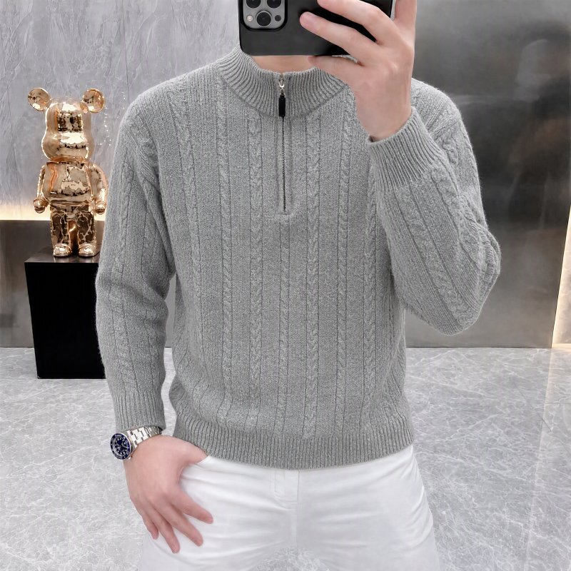 New Autumn and Winter Thin Men's Sweater, Fashionable Stand-Up Collar Half-Zip Knit Sweater, Casual Versatile Thickened Warm Clothing New Autumn and Winter Thin Men's Sweater, Fashionable Stand-Up Collar Half-Zip Knit Sweater, Casual Versatile Thickened Warm Clothing