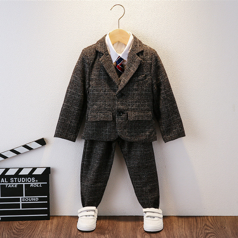 Boy suit spring and autumn children's flower child dress host piano performance clothes handsome English wind suit