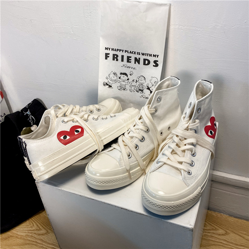 Authentic Converse Shoes 1970S Classic High-Top Canvas Shoes Comme Des Garçons Rei Kawakubo Heart Design Unisex Sneakers Casual White Shoes Authentic Converse Shoes 1970S Classic High-Top Canvas Shoes Comme Des Garçons Rei Kawakubo Heart Design Unisex Sneakers Casual White Shoes