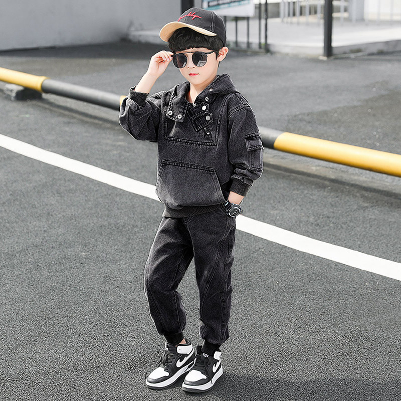 Boys' suit spring and autumn 2023 new middle and big children's fried street boy clothes fashionable children's denim two-piece suit trendy