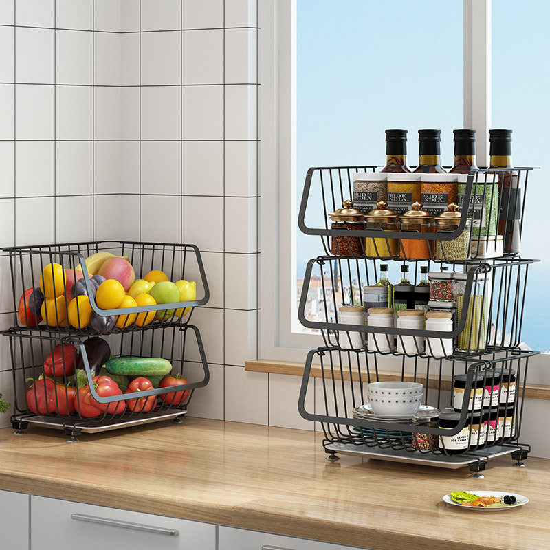 Kitchen household multi-functional storage basket can put onion, ginger and garlic multi-layer floor kitchen fruit and vegetable rack storage basket