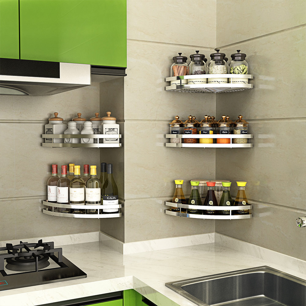 Kitchen Shelve Free of perforated Seasoning Jar Rack Triangular Wall Angle Wall-mounted Soy Sauce Vinegar Sauce Bottle Sector Containing shelf