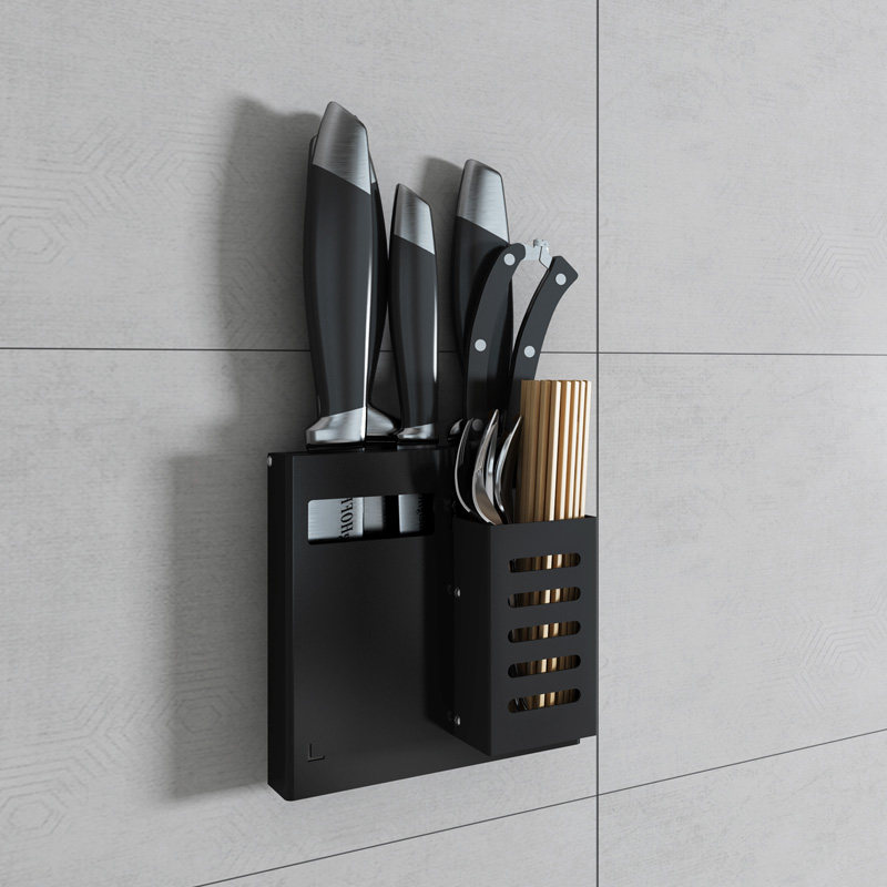 Kitchen shelve free of punching wall-mounted stainless steel containing layer frame kitchen knife cutting board rack holder chopstick cylinder integrated