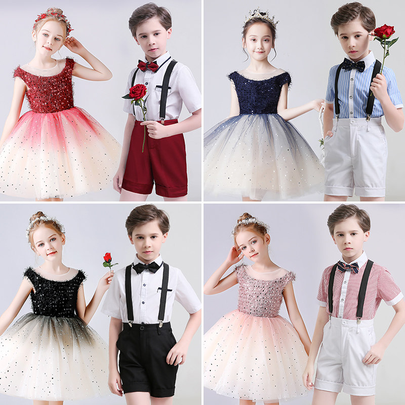 National Day Children's Choir Performance Costume Primary and Secondary School Students Kindergarten Boys and Girls Recitation Performance Holding Baby Bag Pants Dress