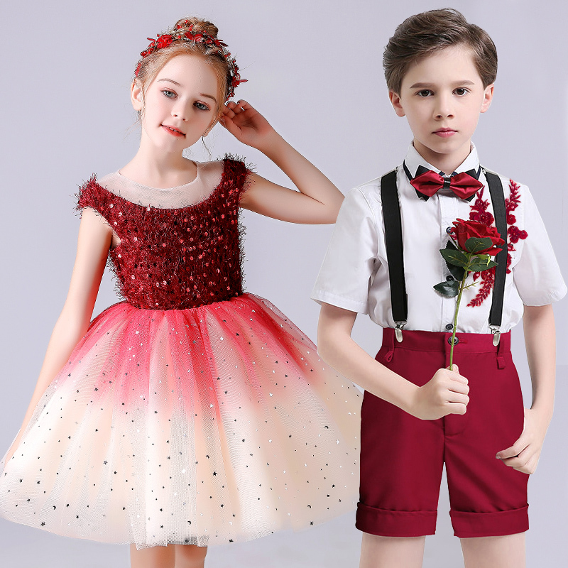 Children's Performance Costumes for June 1St, Red Dresses for Boys and Girls, Princess Dresses, Red Dresses for Primary School Students, Singing to Praise the Motherland, Chorus Performance Costumes
