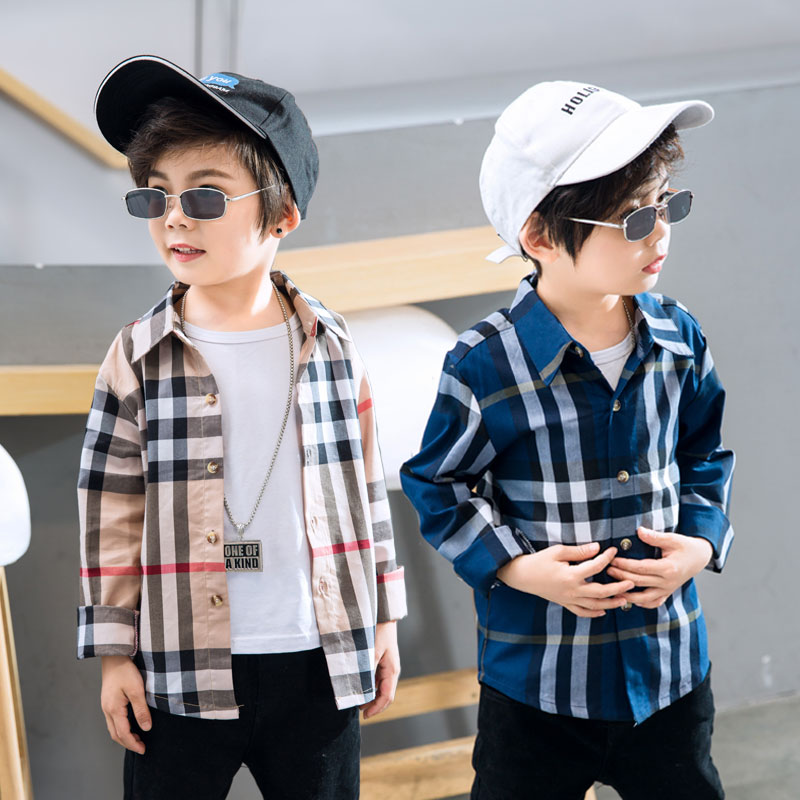 Chàng trai áo Anh Xuân Thu ăn mặc 2019 mới bông dài tay mỏng trên trẻ em Plaid Shirt chàng trai áo sơ mi.