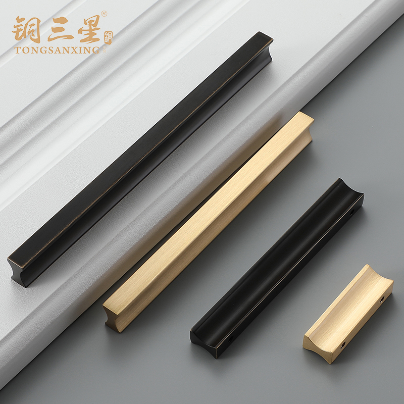 Copper Samsung pure copper handle is suitable for pure copper wardrobe handle cabinet door simple drawer overall cabinet lengthened brass handle