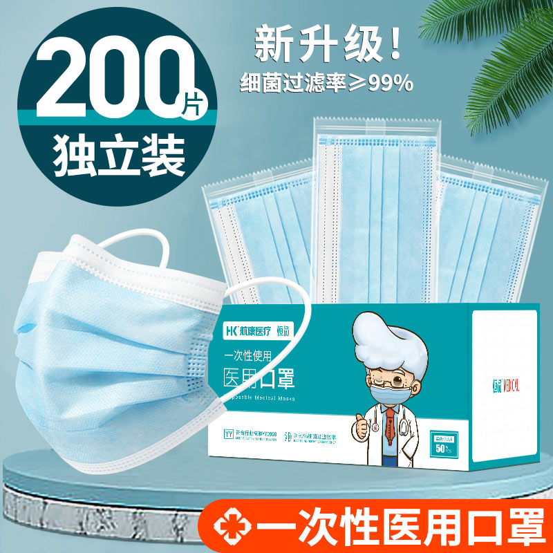 一次性医用口罩医疗三层正品官方旗舰店医护专用薄款透气女高颜值