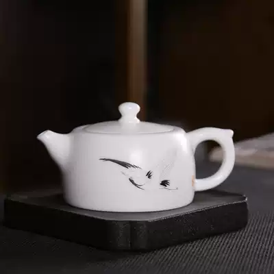 Sheep Jade teapot Dehui white porcelain original mine Gaoling handmade Xiangyun wild crane hand-painted kung fu tea well fence pot customization