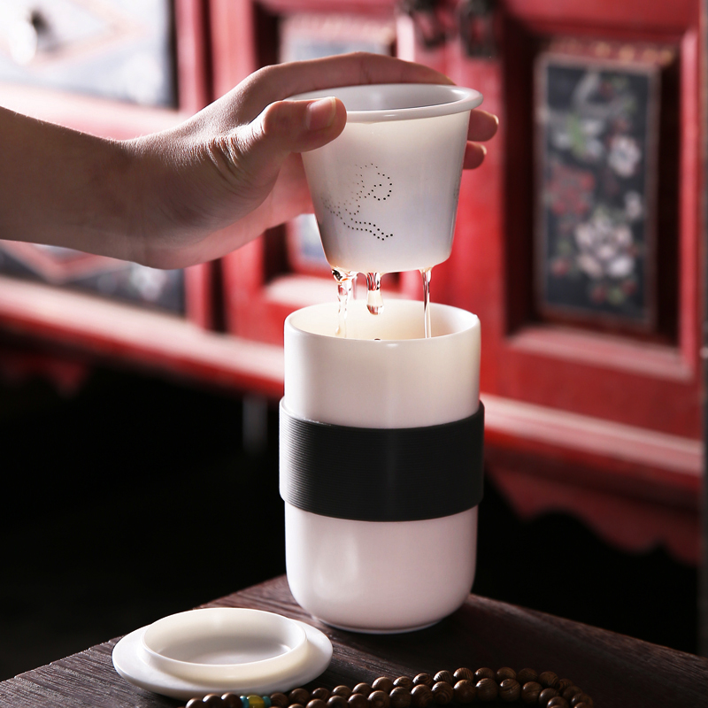Goat Fat Jade Office Cup Tea Hydrodeste White Porcelain Handmade Personal Cup Custom Send Gift filter Cover cup Three sets-Taobao